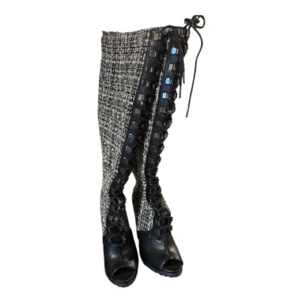 Woman'S BEAU+ASHE Winslet Tweed Peep Toe Boot